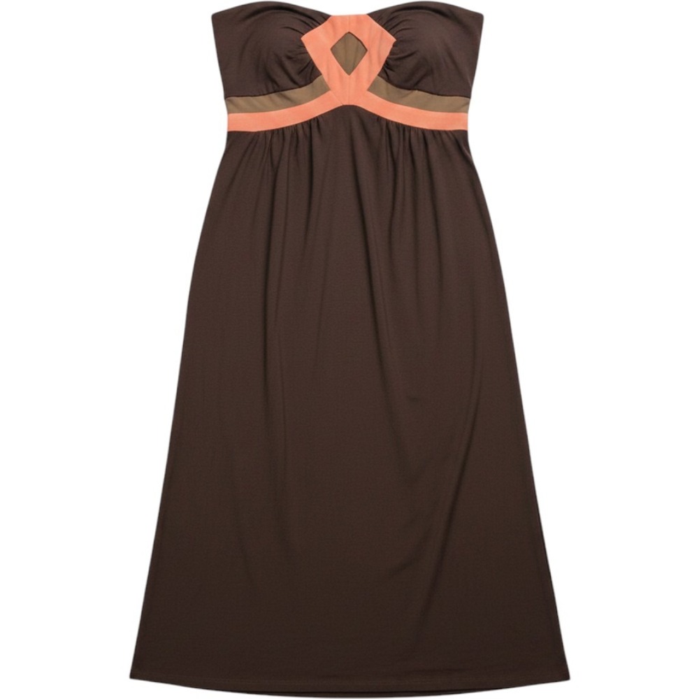 Vintage Y2K 90s Akiko Strapless Mini Dress Brown Modal Silk Beach Coverup Resort
